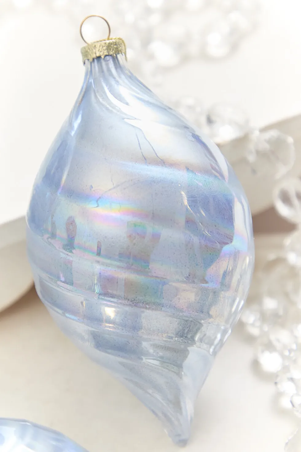 4" - 7" Light Blue Iridescent Glass Ornament