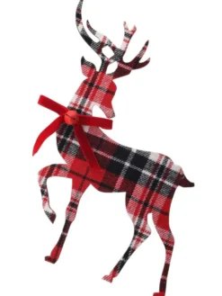 11” MDF Fabric Plaid Deer Ornament