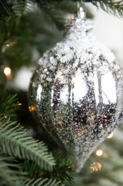 7" Metallic Ridged Iced Kismet Finial Ornament - Silver