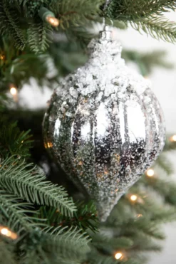 7" Metallic Ridged Iced Kismet Finial Ornament - Silver