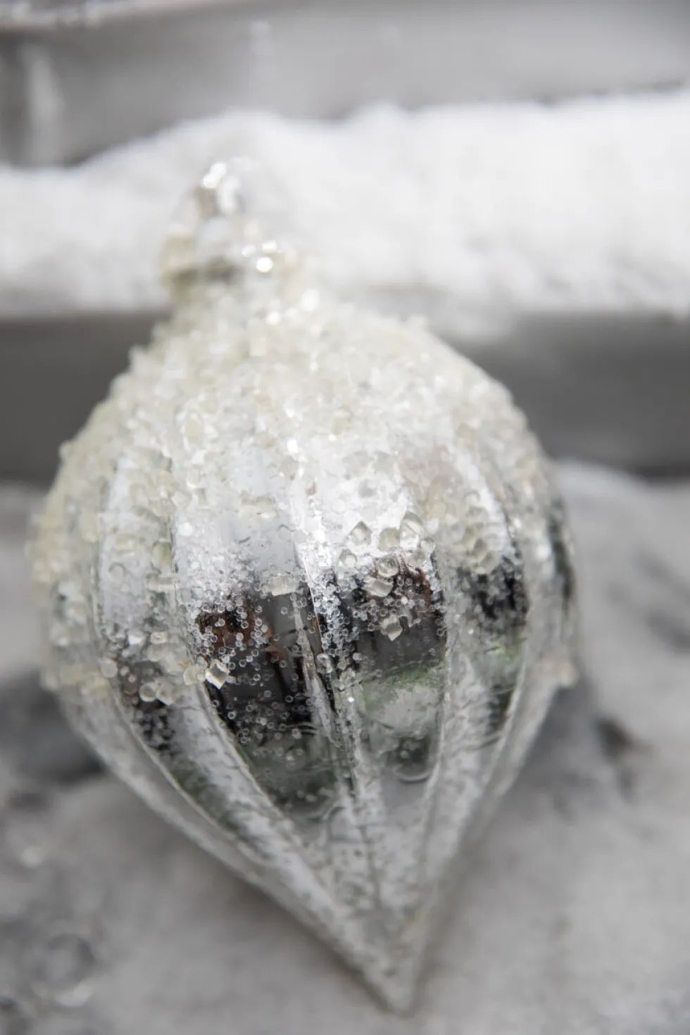 7" Metallic Ridged Iced Kismet Finial Ornament - Silver
