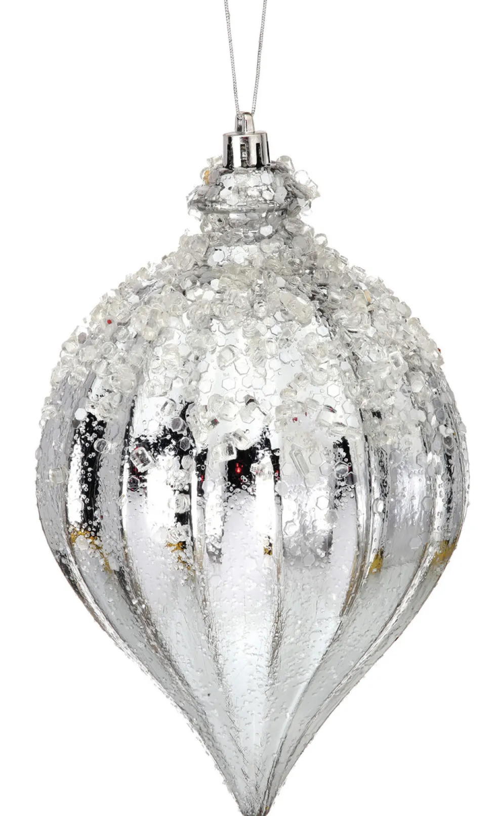 7" Metallic Ridged Iced Kismet Finial Ornament - Silver