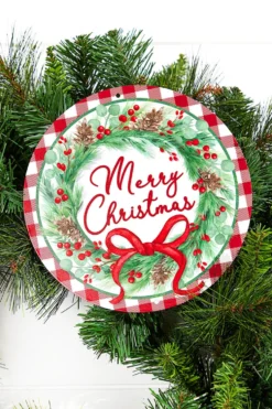 8" Metal Merry Christmas with Wreath