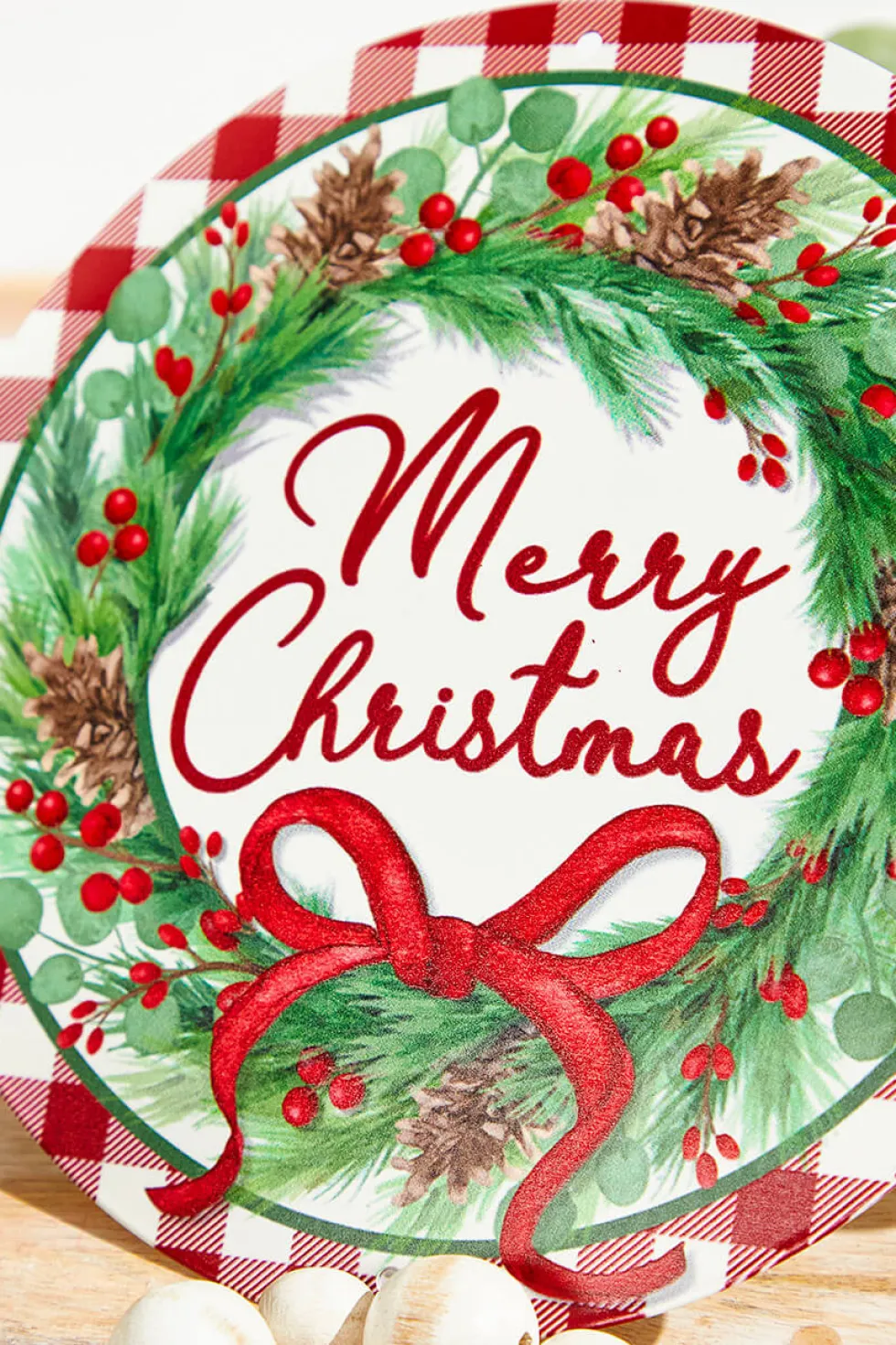 8" Metal Merry Christmas with Wreath