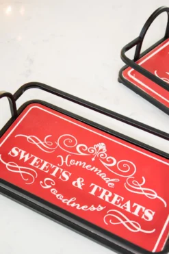 Metal & Wood Engraved Holiday Trays - Set of 2