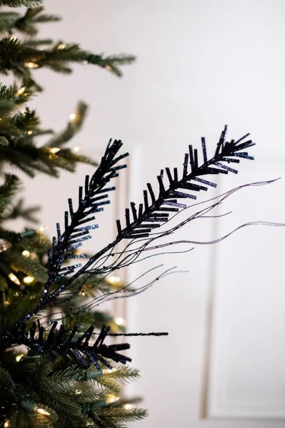 30” Midnight Blue Glitter Pine Spray