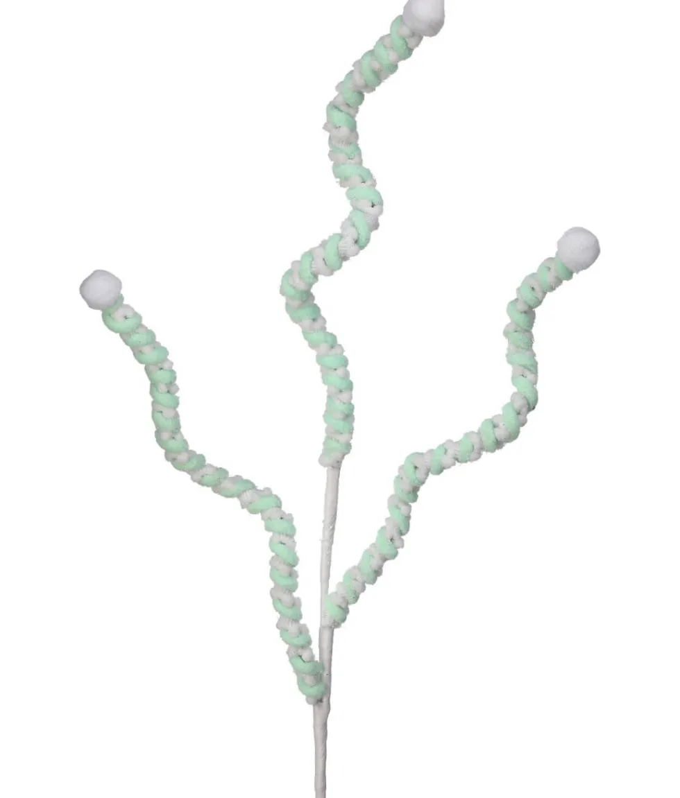 25” Mini Cottonball Peppermint Christmas Spray - Green/White