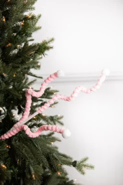 25” Mini Cotton Ball Peppermint Christmas Spray - Pink/White