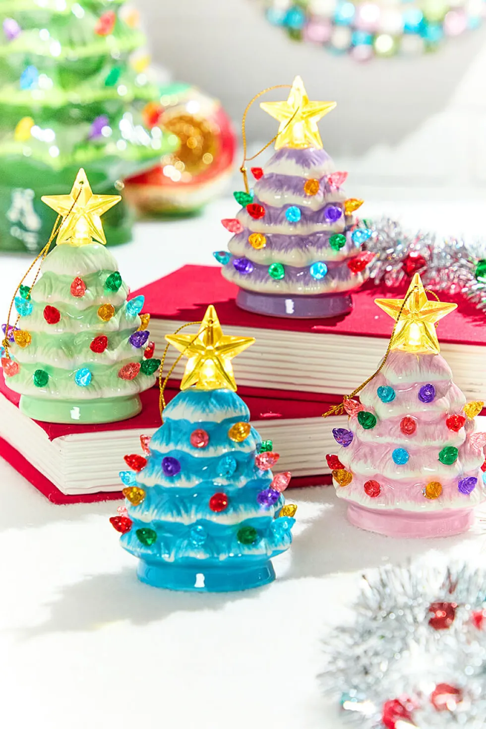 4" Mini Nostalgic Pastel Trees Ornaments, Assortment of 4