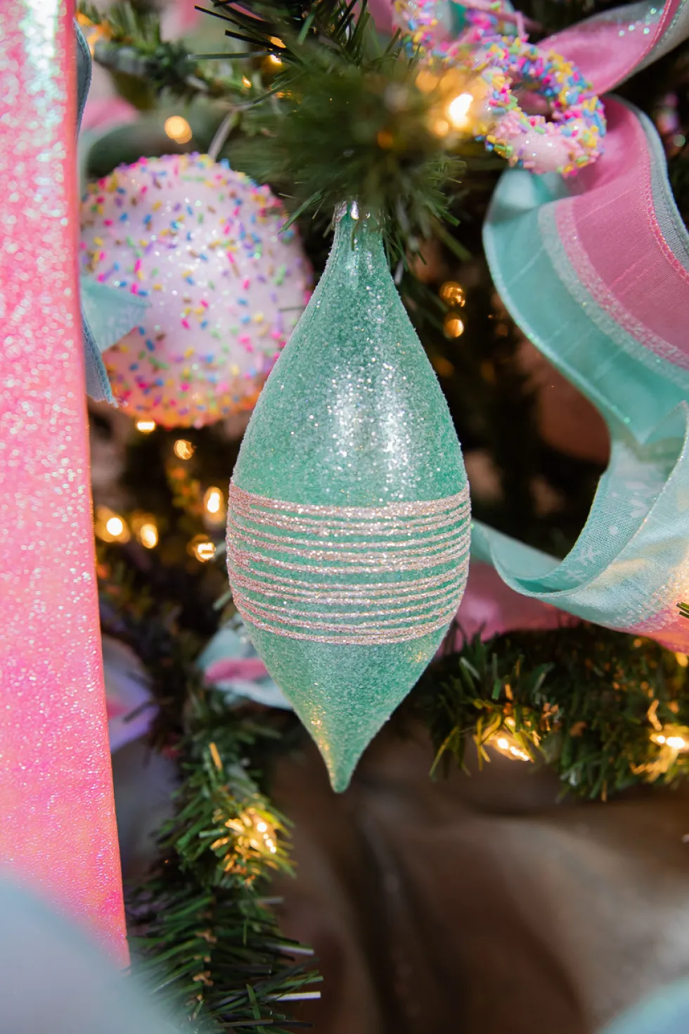 4-7" Mint Glitter Sweet Shoppe Ornament - 3 Pc/Box