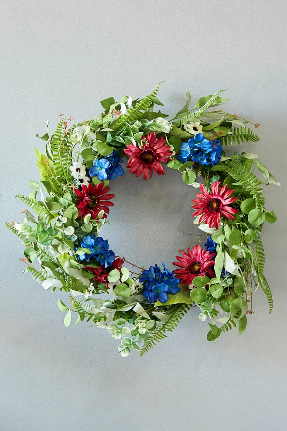 22" Mixed Flower Wreath - Red, White, & Blue