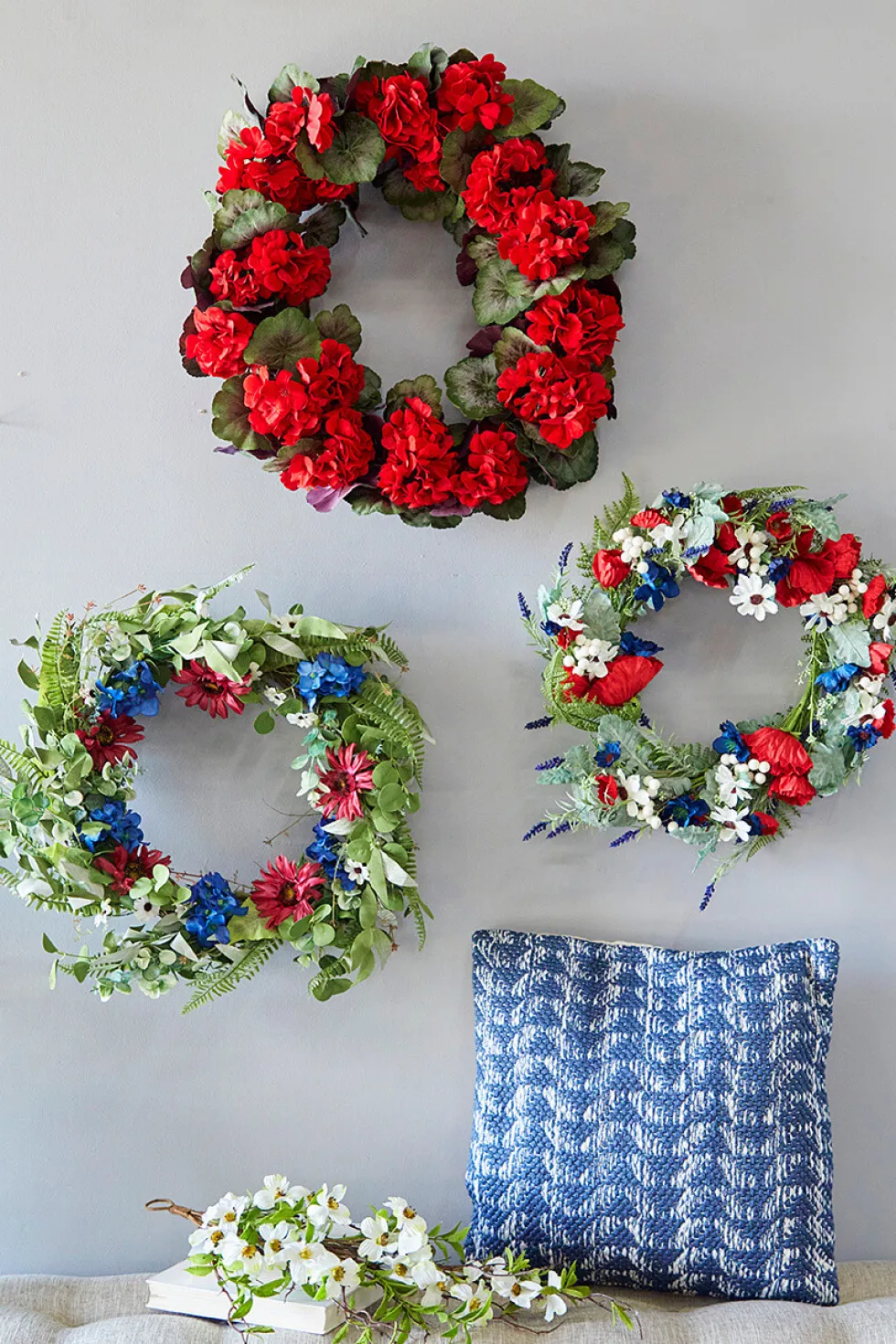 22" Mixed Flower Wreath - Red, White, & Blue