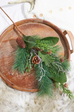 32” Mixed Pine & Magnolia Leaf Pinecone Spray