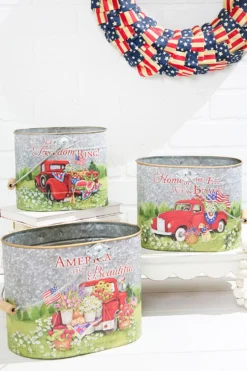 9.8" Nesting Metal Americana Truck Design Buckets - Set Of 3