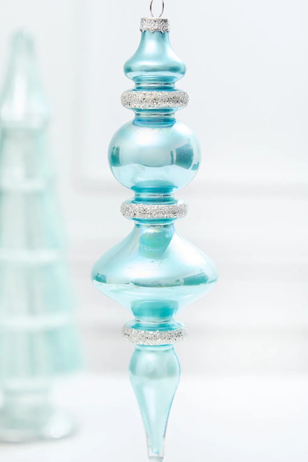 9.5" Northern Sky Blue Glass Finial Ornament