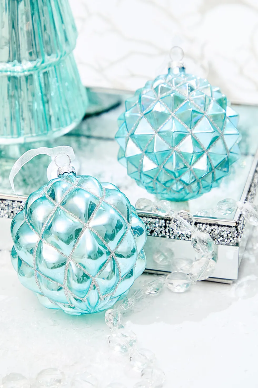 4" Northern Sky Blue Quilted Glass Ornament