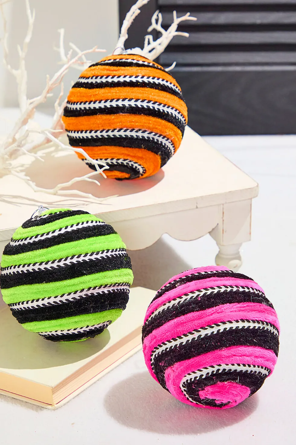 5" Orange Velvet Stripe Ball Ornament