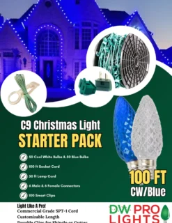 100' Outdoor Christmas Lighting Kit - Cool White/Blue