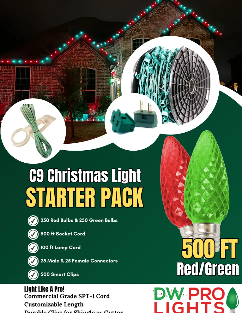 500' Outdoor Christmas Lighting Kit - Red/Green
