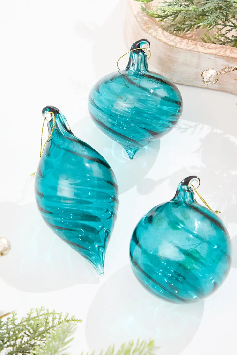 3" - 5" Peacock Blue Glass Swirl Ornament
