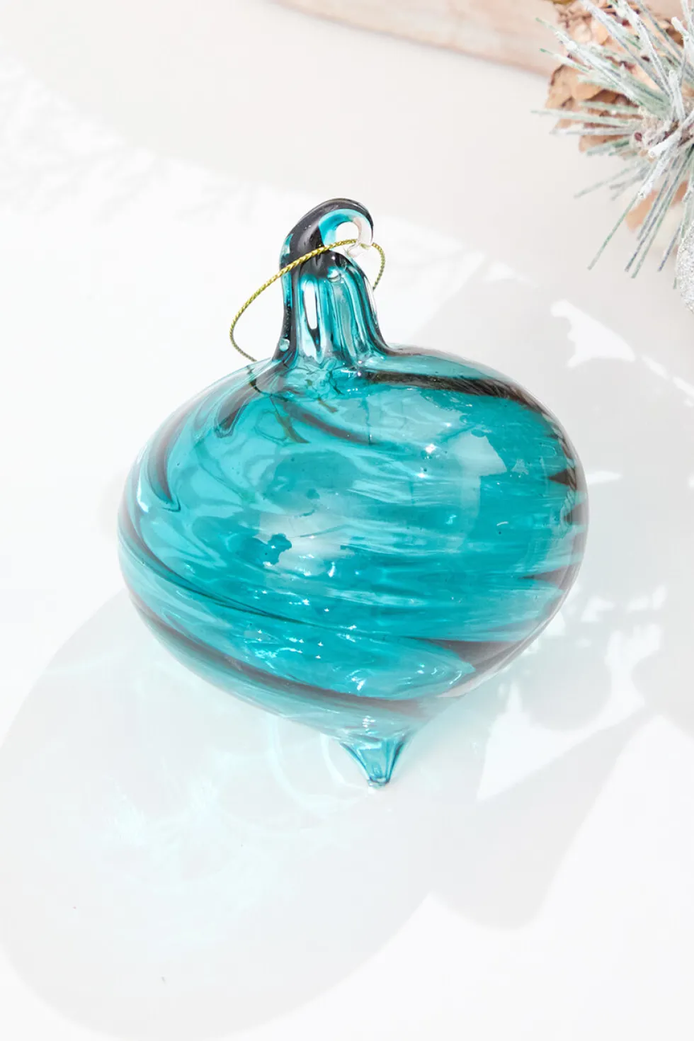 3" - 5" Peacock Blue Glass Swirl Ornament