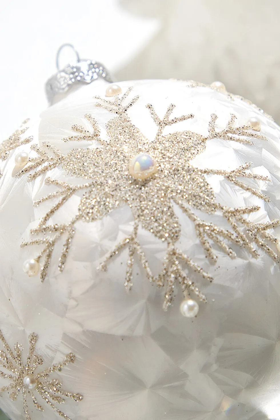 5" Pearl Snowflake Glass Ball Ornament