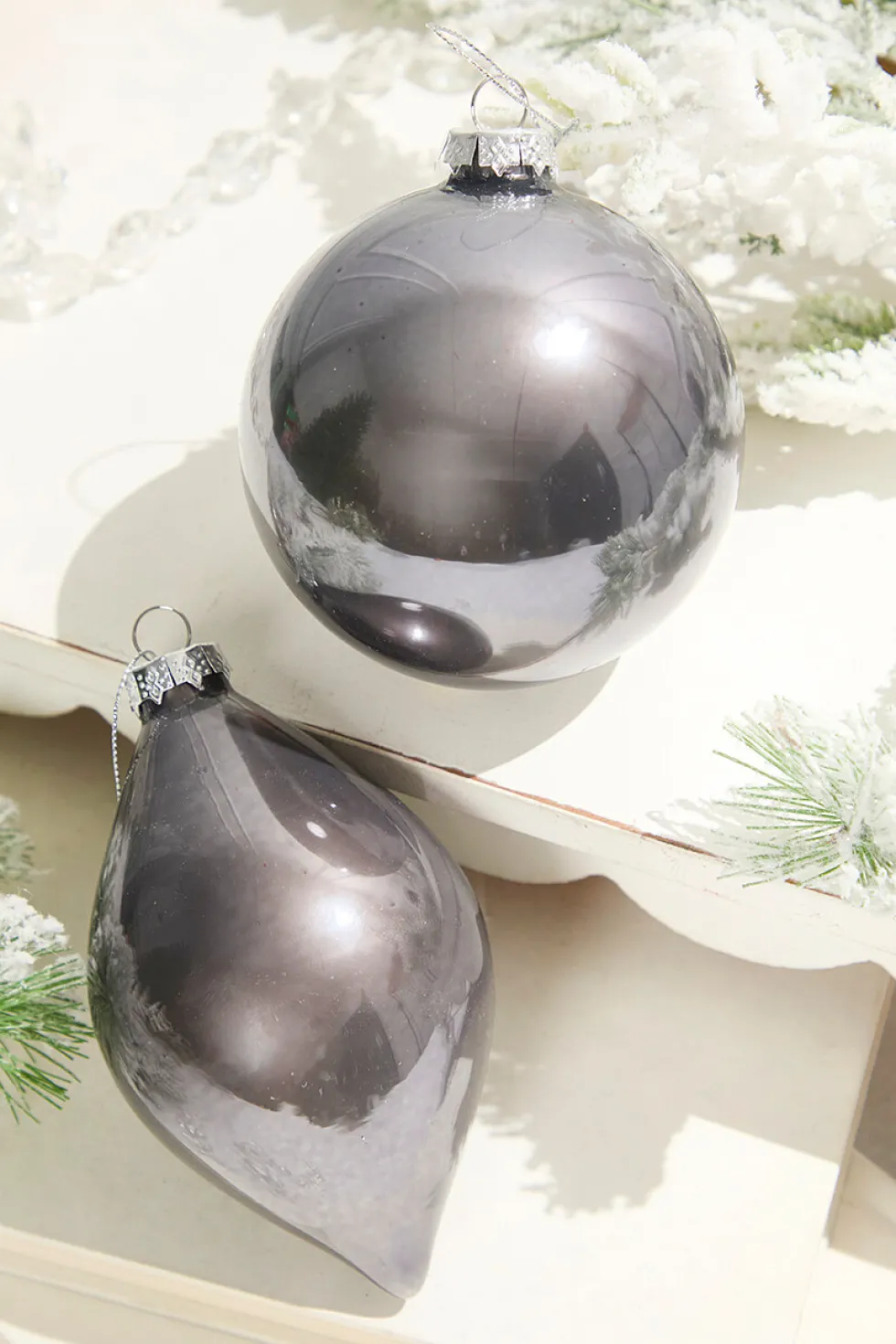 4" - 6" Pewter Glass Finial and Ball Ornaments