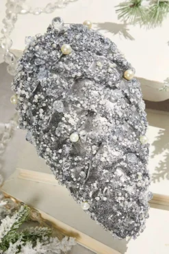 11" Pinecone Ornament with Jewel - Platinum