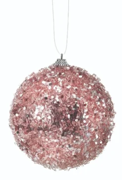 4.5” Pink Glitter Sequin Iced Ball Christmas Ornaments