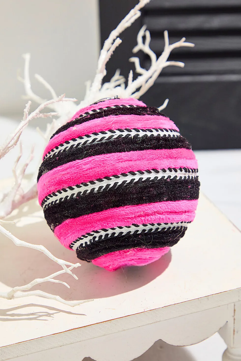 5" Pink Velvet Stripe Ball Ornament