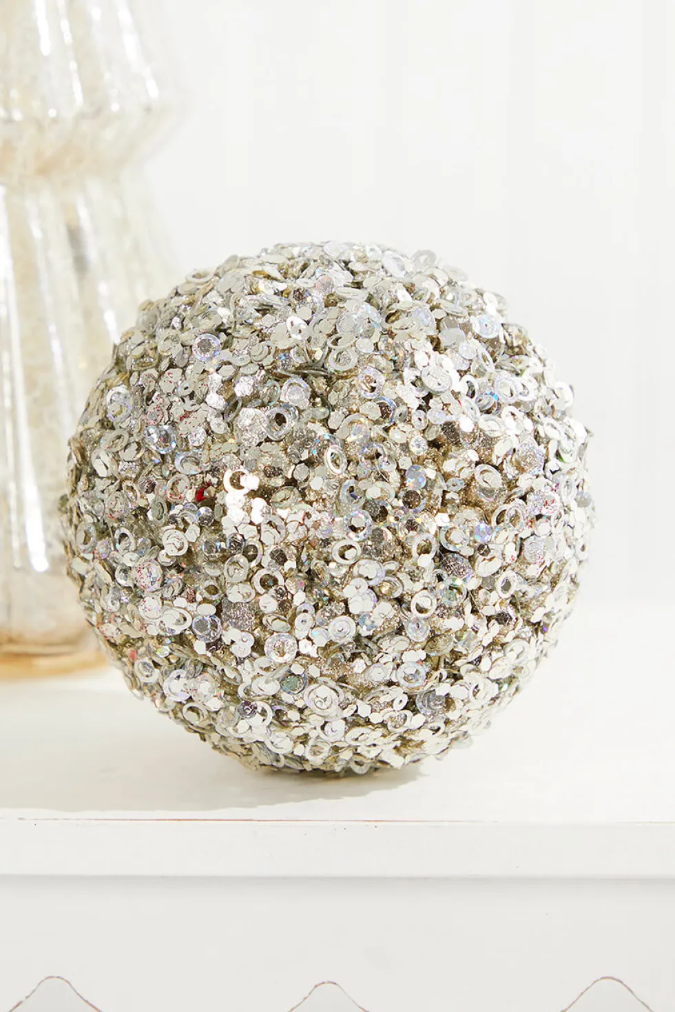 4.5" Platinum Glamour Sequin Ball Ornament