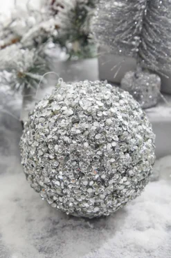 5” Platinum Sequins & Jewels Ball Ornament