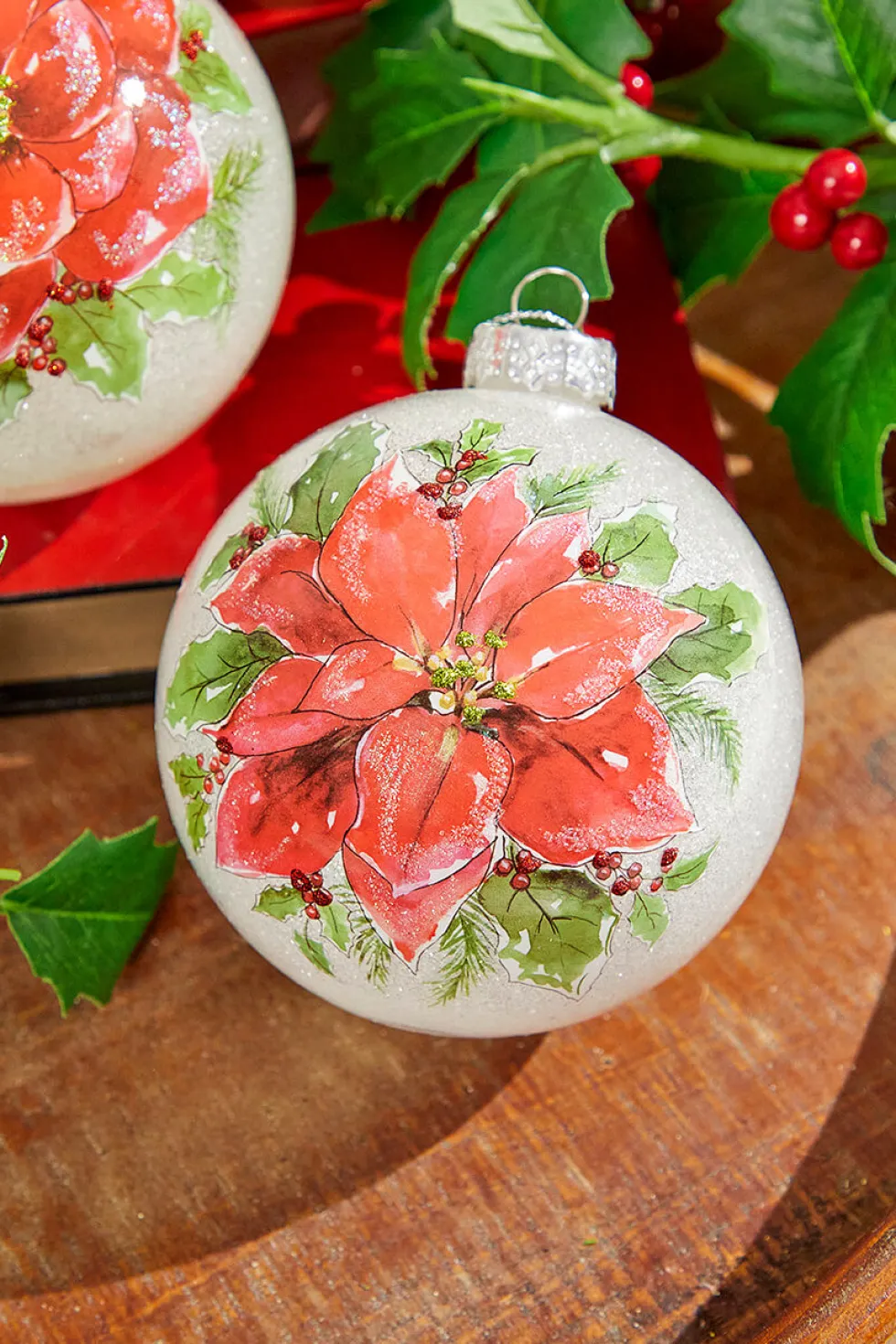 4" Poinsettia Ball Ornament