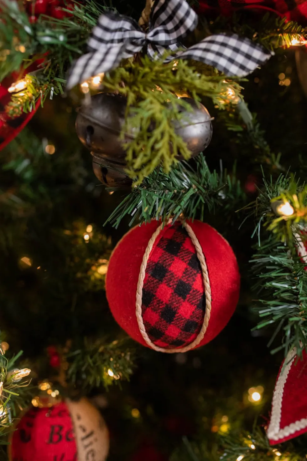 4” Red and Black Buffalo Check Ball Christmas Ornaments