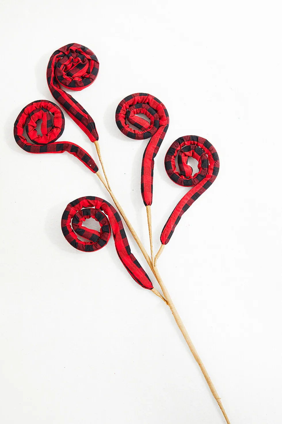 30” Red and Black Fabric Plaid Spiral Curly Spray
