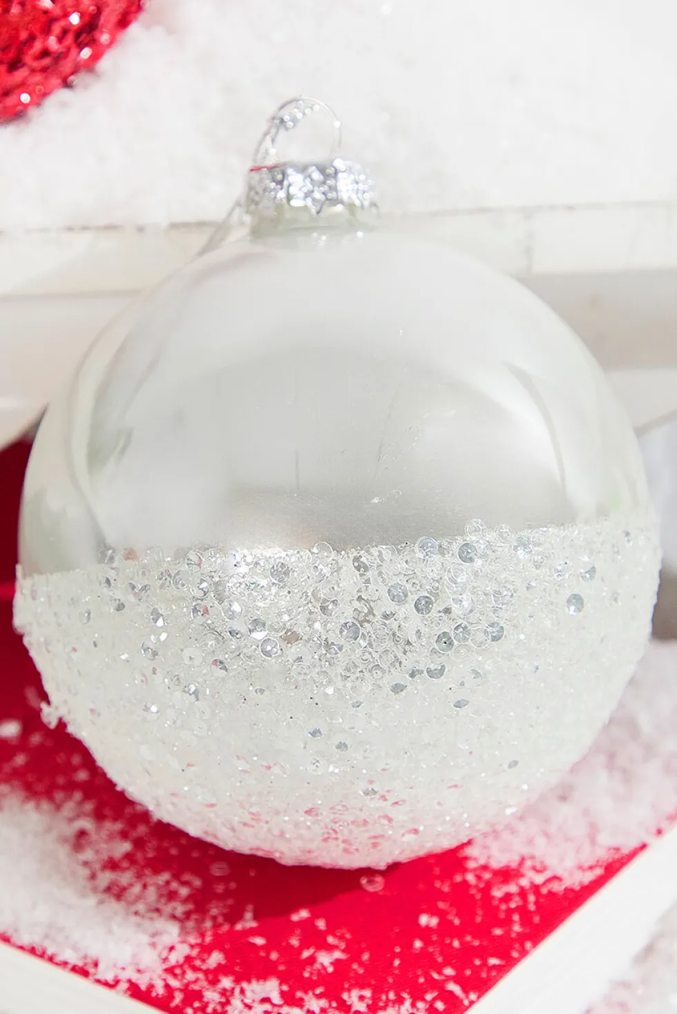 Red and White Glass Ornaments with Glitter