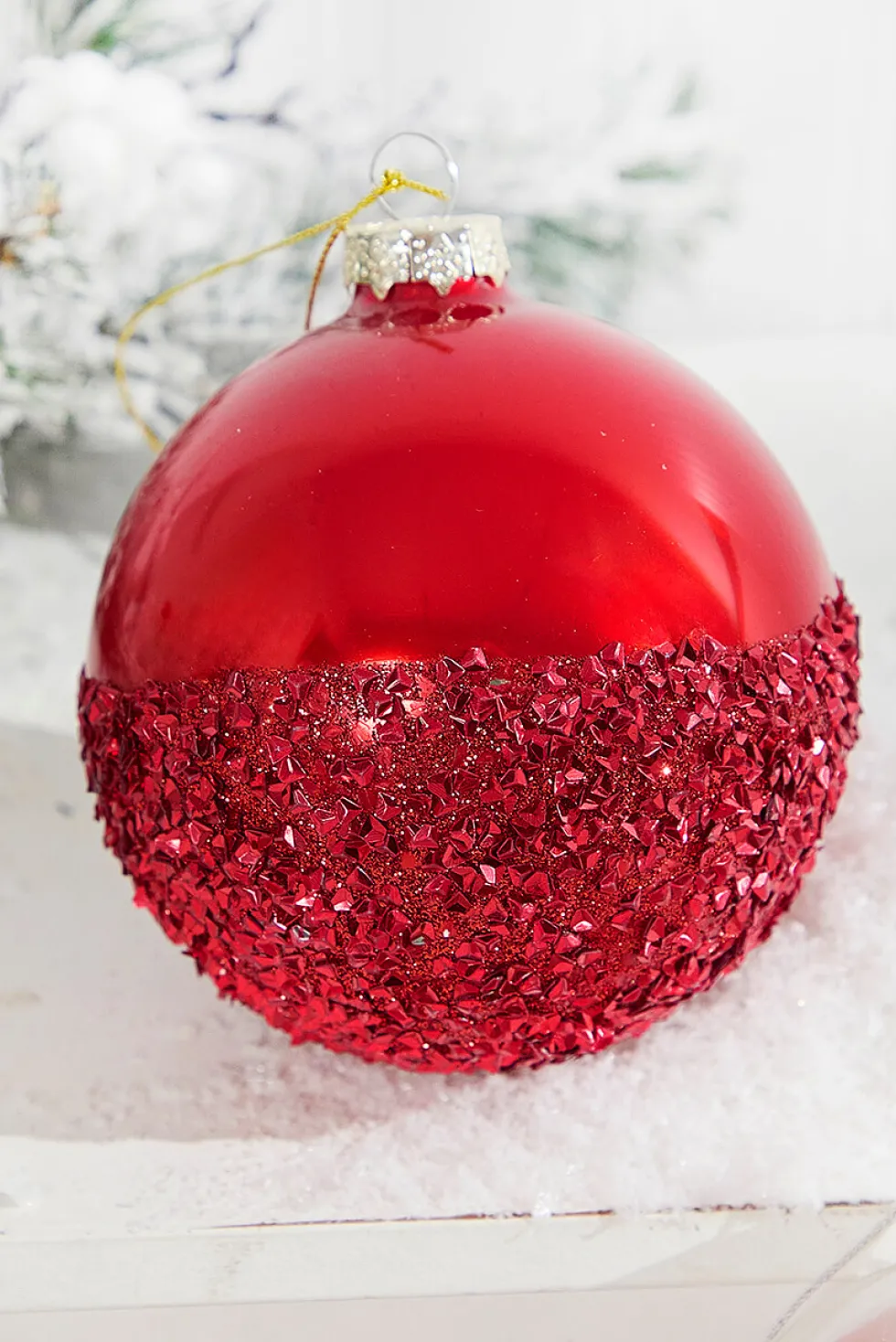 Red and White Glass Ornaments with Glitter