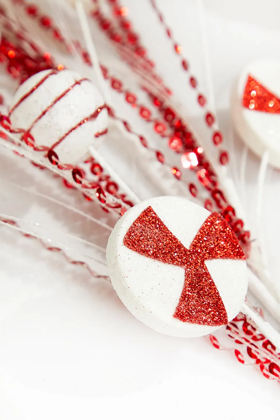 33" Red and White Glitter Peppermint Grass Spray