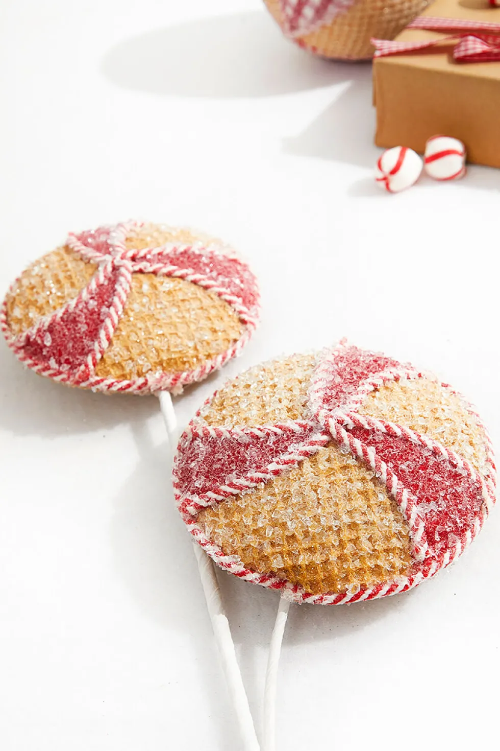 24” Red and White Peppermint Stripe Waffle Spray