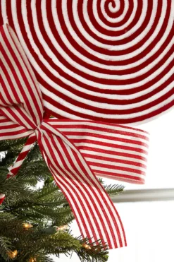 33.5" Red and White Peppermint with Bow Spray