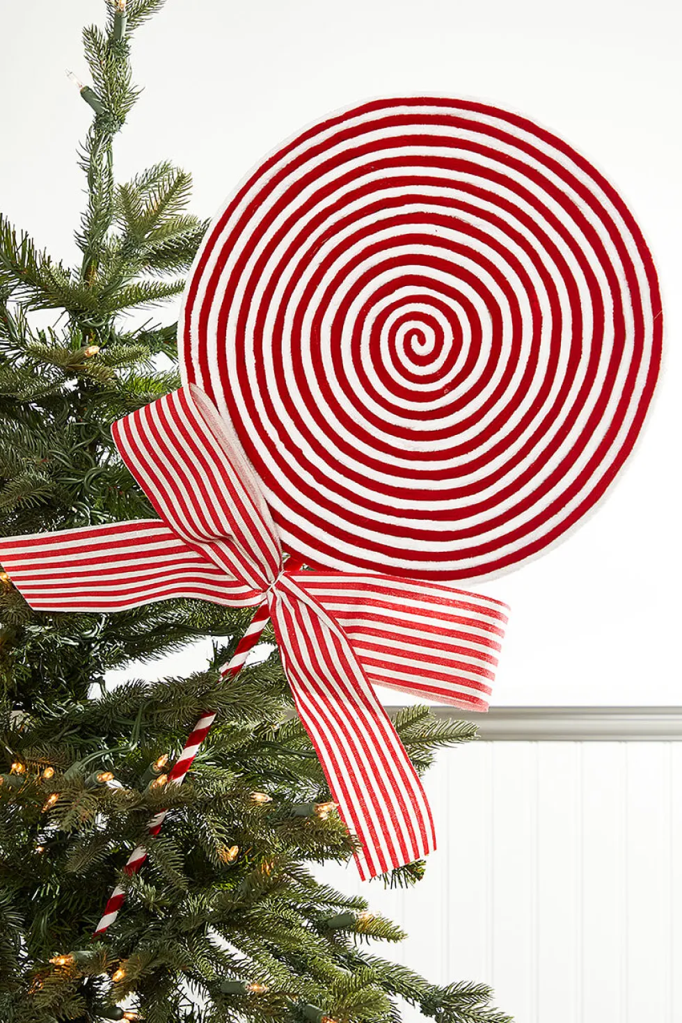 33.5" Red and White Peppermint with Bow Spray