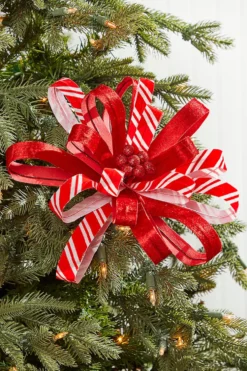 22" Red and White Ribbon Flower Stem
