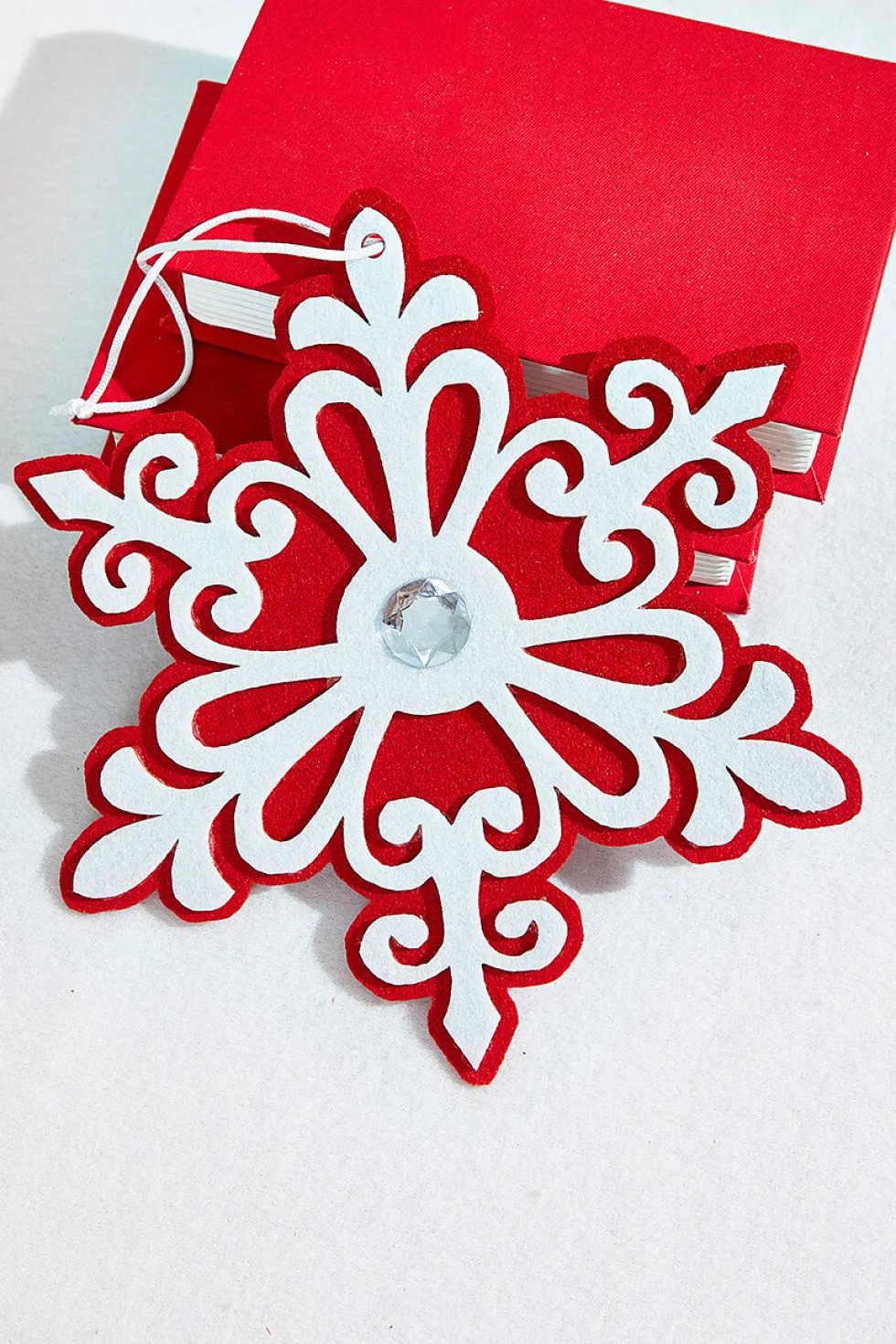 9.8" Red and White Snowflake Ornament