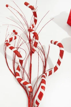 34" Red and White Twist Grass Spray
