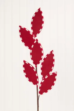 25" Red Felt Leaf Spray with Peppermint Edge