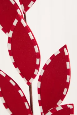 25" Red Felt Leaf Spray with Peppermint Edge