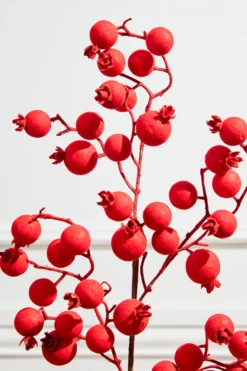 29” Red Flocked Berry Spray