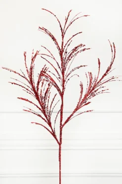 34" Red Glitter Pampas Grass Spray