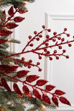 29” Red Glitter Smilax Berry Spray
