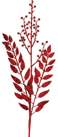 29” Red Glitter Smilax Berry Spray